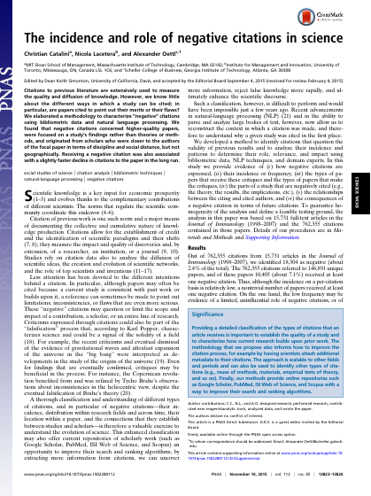 First page of The Incidence and Role of Negative Citations in Science
