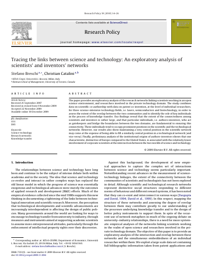 First page of Tracing the Linkages Between Science and Technology